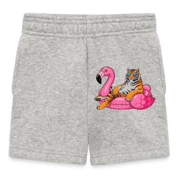 Cool Tiger auf Flamingo-Boje – Sommer-Rig-Design - Baby Shorts - Grau meliert - Vorne