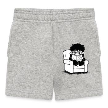 Sticker Child Reading Cozy Armchair Black and White - Baby Shorts - heather grey - Front