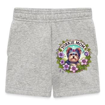 Yorkie Mom Floral Circle - Baby Shorts - heather grey - Front