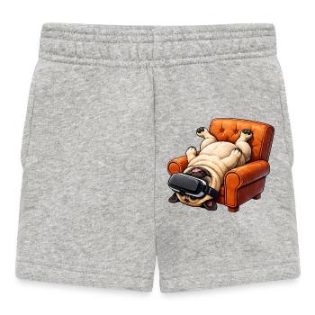 Pug with VR glasses in the armchair - Baby Shorts - heather grey - Front