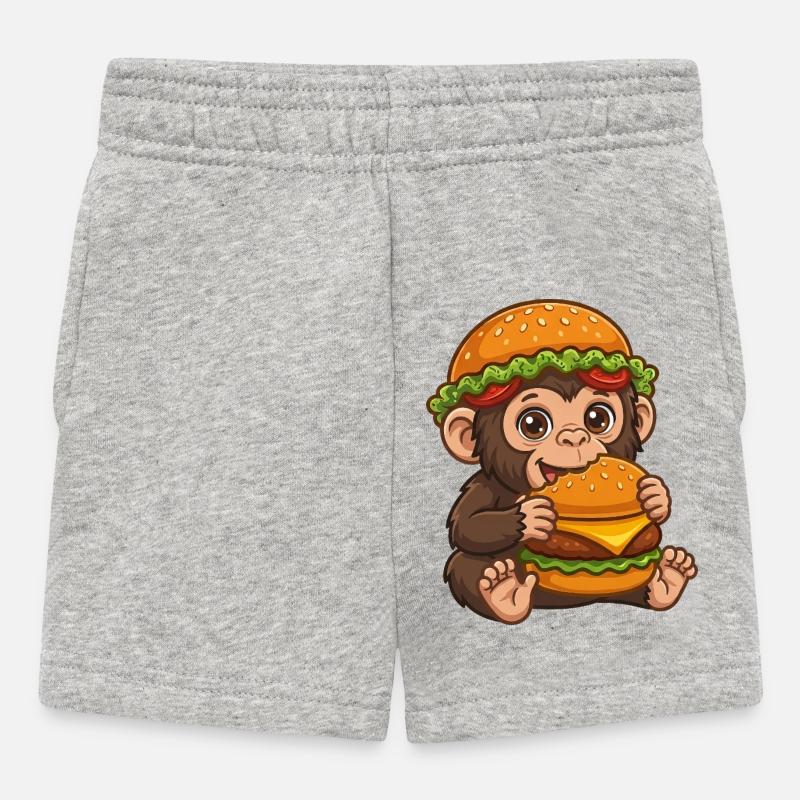 Singe mignon avec motif de dessin animé de burger - Short Bébé - gris chiné