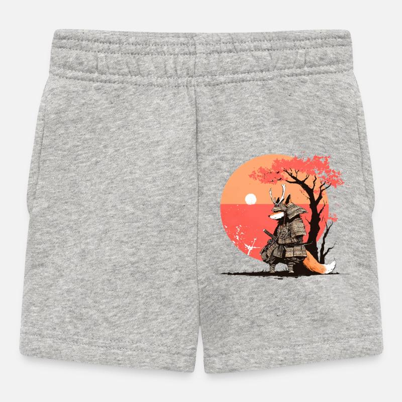 Samurai Fox at Sunset - Baby Shorts - heather grey