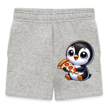 Adoration de pizza dessin animé pingouin mignon - Short Bébé - gris chiné - Devant