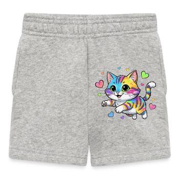 Rainbow Cat with Hearts - Baby Shorts - heather grey - Front