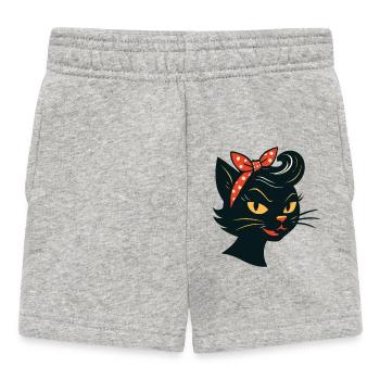 Black cat in 50s retro style - Baby Shorts - heather grey - Front