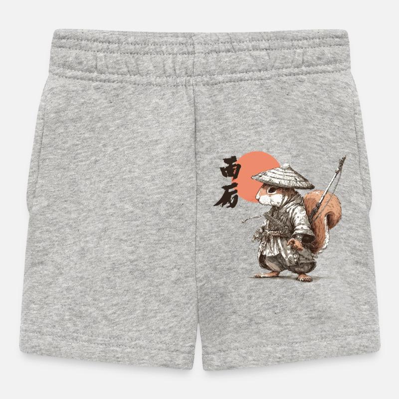 Samurai Squirrel under Red Sun - Baby Shorts - heather grey