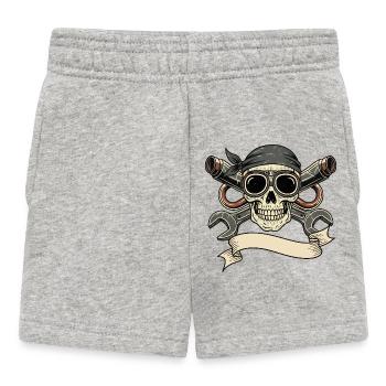 Motorcycle Biker V-Twin Motor Skull Rocker Pirate - Baby Shorts - heather grey - Front