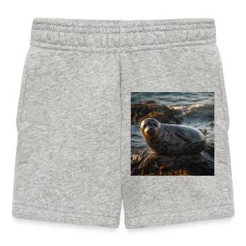Phoque sur une falaise au bord de la mer - Short Bébé - gris chiné - Devant