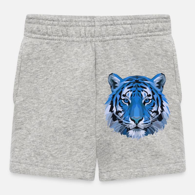 Tête de tigre polygonale bleue - Short Bébé - gris chiné