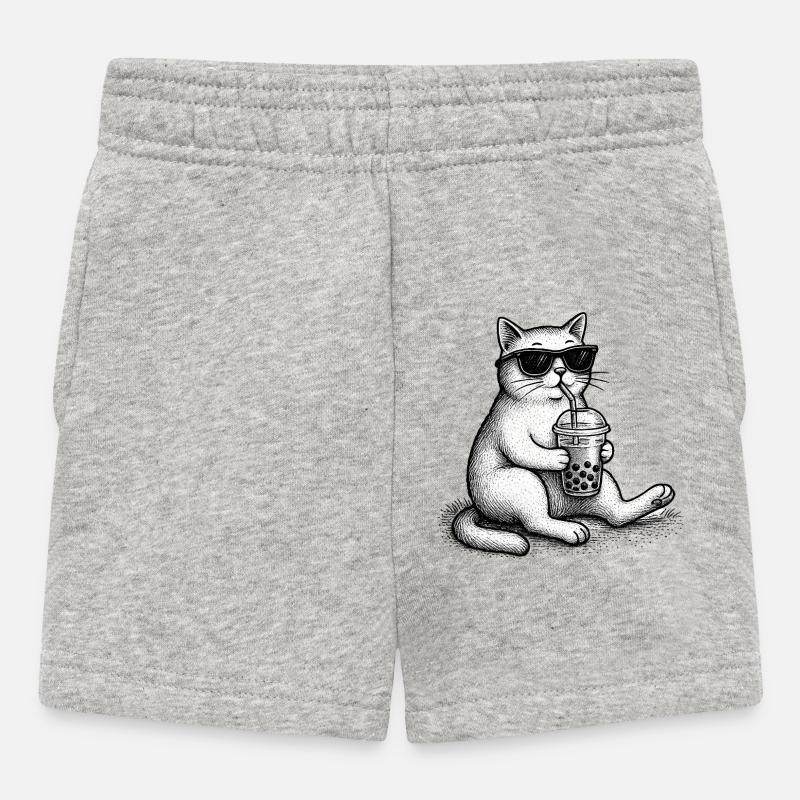 Bubble Tea Cat - Baby Shorts - heather grey