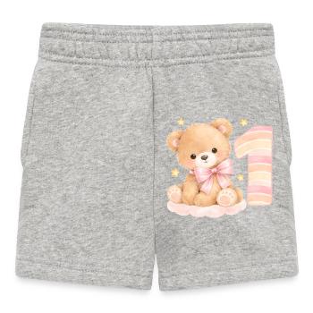 1st Birthday Cute Teddy Bear Girl Gift - Baby Shorts - heather grey - Front