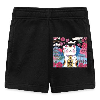 Kawaii Lucky Cat Maneki Neko Kirschblüte - Baby Shorts - Schwarz - Vorne