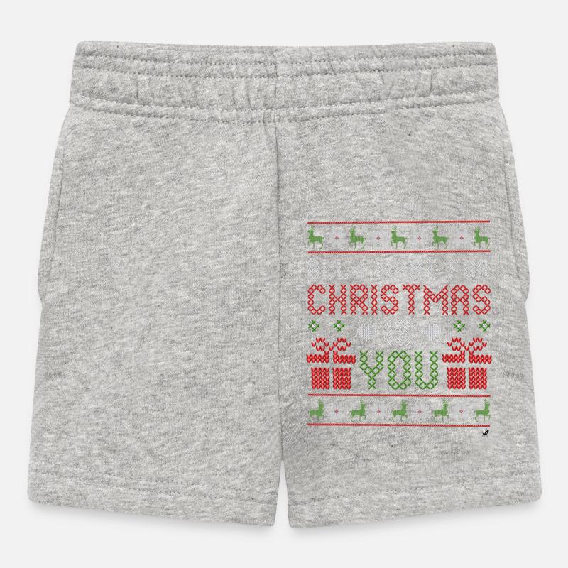 Weihnachtskreuzstich Abbildung mit Inschrift - Baby Shorts - Grau meliert