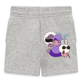 Kawaii Sushi & Hase mit Spazierstock - Baby Shorts - Grau meliert - Vorne