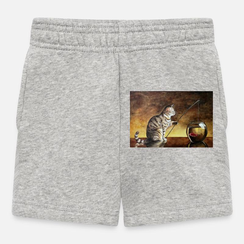 Chat pêcheur et poisson rouge dans le bocal - Short Bébé - gris chiné