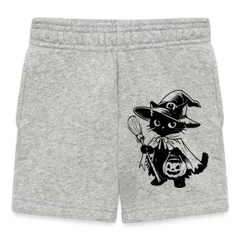 Black Cat Witch with Broom and Jack-o-lantern - Baby Shorts - heather grey - Front