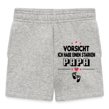 Vorsicht Starker Papa ist stark Baby Sprüche - Baby Shorts - Grau meliert - Vorne