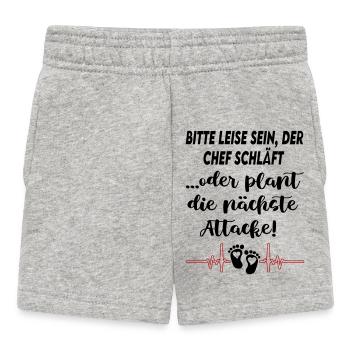 Bitte leise sein, der Chef schläft Babysprüche  - Baby Shorts - Grau meliert - Vorne