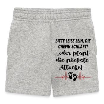 Bitte leise sein, die Chefin schläft Babysprüche  - Baby Shorts - Grau meliert - Vorne