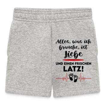 Alles was ich brauche ist Liebe Latz Lätzchen - Baby Shorts - Grau meliert - Vorne