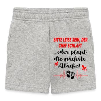 Bitte leise sein, der Chef schläft Babysprüche - Baby Shorts - Grau meliert - Vorne