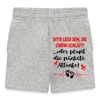 Bitte leise sein, die Chefin schläft Babysprüche - Baby Shorts - Grau meliert - Vorne
