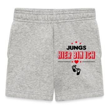 Jungs Hier bin ich Babysprüche - Baby Shorts - Grau meliert - Vorne