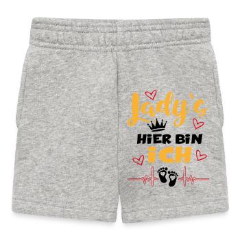 Ladys Hier bin ich König Babysprüche Herz Krone - Baby Shorts - Grau meliert - Vorne