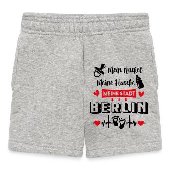 Berlin Stadt Nuckel Flasche Herz Babysprüche - Baby Shorts - Grau meliert - Vorne