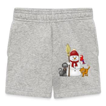 Bonhomme de neige avec écharpe rouge, chien, chat et perroquet - Short Bébé - gris chiné - Devant