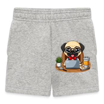 Hund Mops CEO Chef Teamleiter Kaffee Büro - Baby Shorts - Grau meliert - Vorne