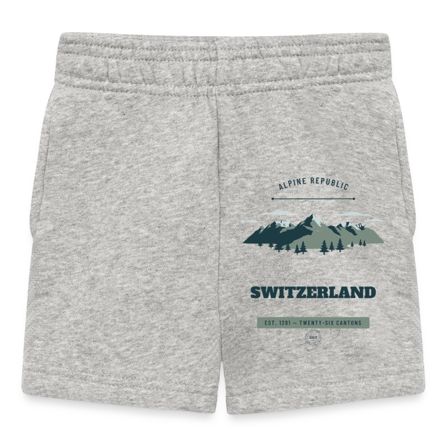 Switzerland badge on a baby shorts, heather grey