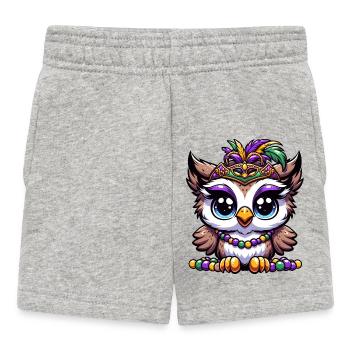 Mardi Gras Eule: Perlen und Maske - Baby Shorts - Grau meliert - Vorne