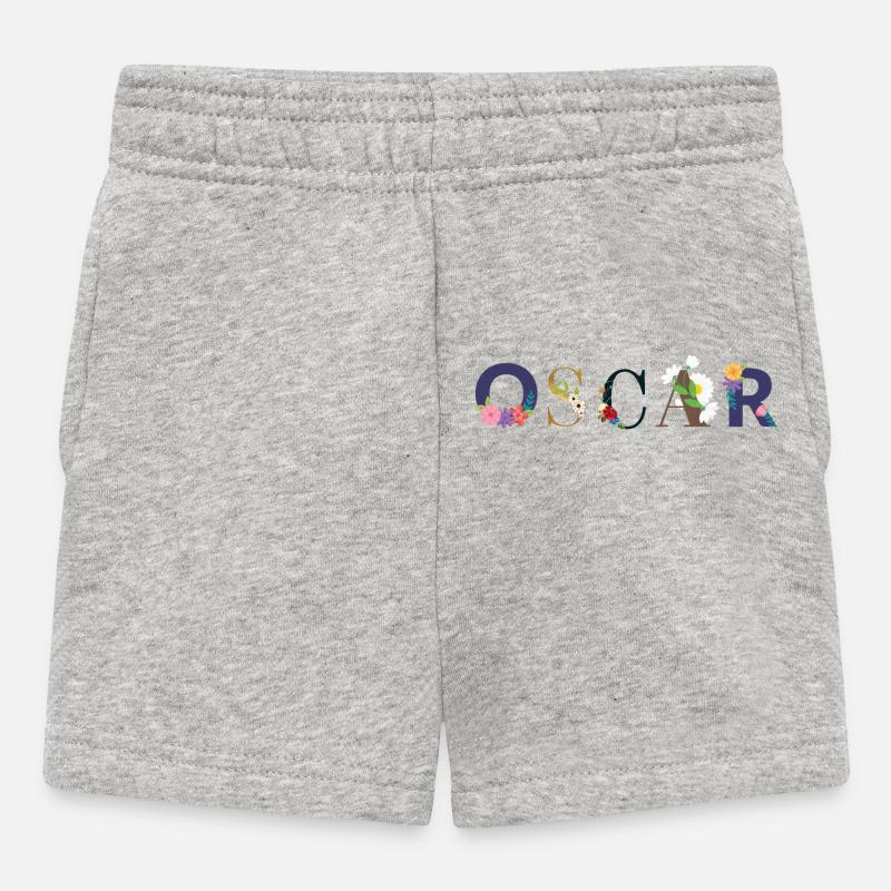 Le nom d’OSCAR décoré de fleurs - Short Bébé - gris chiné