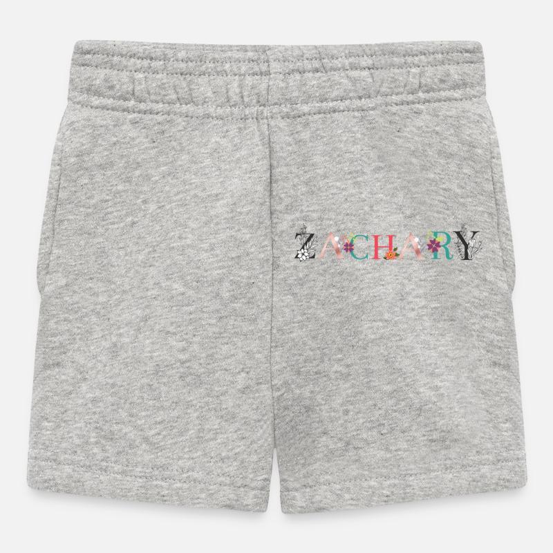 Art du nom ZACHARY avec des fleurs brodées - Short Bébé - gris chiné