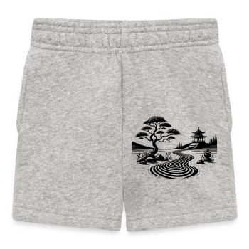 Geometrische Landschaft mit traditionellem Tempel - Baby Shorts - Grau meliert - Vorne