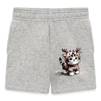 Cat with reindeer antlers and sweater - Baby Shorts - heather grey - Front