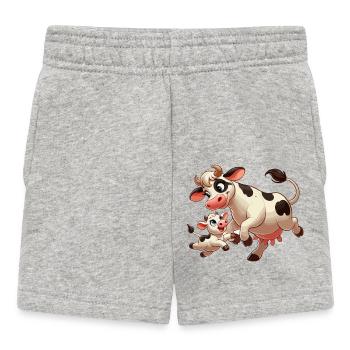 Vache mère avec enfant gambadant - Short Bébé - gris chiné - Devant