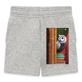 Comic Cartoon Cute Book Owl Owl Book Stack - Baby Shorts - heather grey - Front