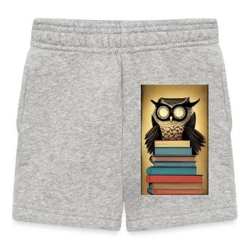 Comic Cartoon Cute Book Owl Owl Book Stack - Baby Shorts - heather grey - Front