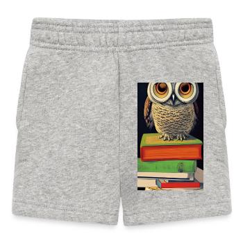 Comic Cartoon Cute Book Owl Owl Book Stack - Baby Shorts - heather grey - Front