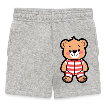 Adorable Teddy Bear in Red & White Stripes Pajamas - Baby Shorts - heather grey - Front