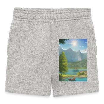 Landscape with lake, boat and mountains - Baby Shorts - heather grey - Front