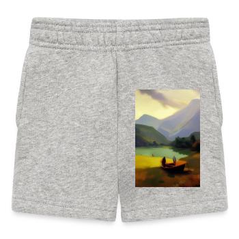 Landscape with lake, boat and mountains - Baby Shorts - heather grey - Front