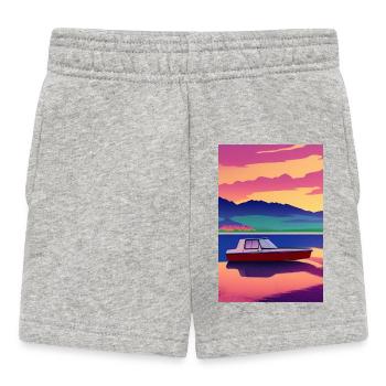 Landscape with lake, boat and mountains - Baby Shorts - heather grey - Front