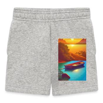 Landscape with lake, boat and mountains - Baby Shorts - heather grey - Front