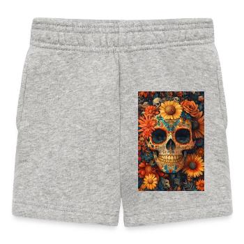 Blumen-Skull Día de los Muertos - Baby Shorts - Grau meliert - Vorne
