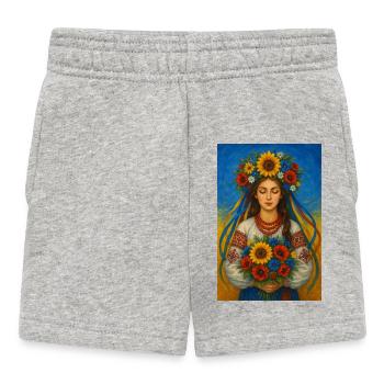 Ukrainische Frau mit Blumenkranz im traditionellen Stil - Baby Shorts - Grau meliert - Vorne