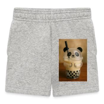 Panda Bubble Tea Cup Grafik - Baby Shorts - Grau meliert - Vorne