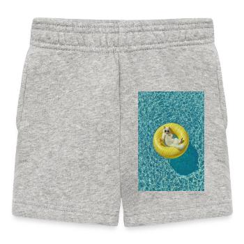 Sonnenbeschienene Katze auf gelbem Poolschwimmer - Baby Shorts - Grau meliert - Vorne